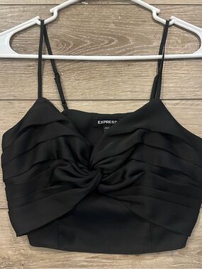 NWT Express Women's Black Twist-Front Satin Cami Crop Top Tank Top XXS